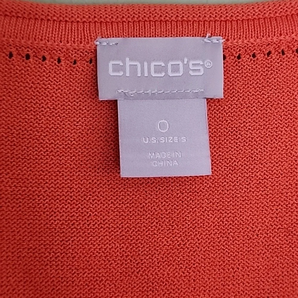 Chico's Summer Romance Tank Sweater Small Orange Scoop Neck Sleeveless Swanktop - Picture 7 of 7